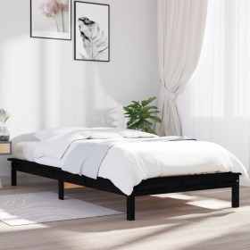 Estructura de cama madera maciza de pino negra 90x200 cm de vidaXL, Camas y somieres - Ref: Foro24-820530, Precio: 73,50 €, D...