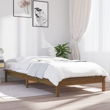 Solid pine wood bed frame honey brown 75x190 cm by vidaXL, Beds and slatted bases - Ref: Foro24-820569, Price: 61,77 €, Disco...