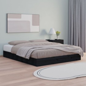 Black solid wood bed frame 200x200 cm by vidaXL, Beds and slatted bases - Ref: Foro24-820660, Price: 184,99 €, Discount: %