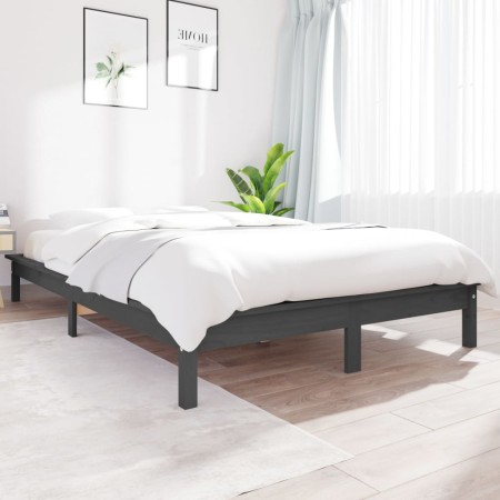 Estructura de cama madera maciza de pino gris 135x190 cm de vidaXL, Camas y somieres - Ref: Foro24-820583, Precio: 84,24 €, D...