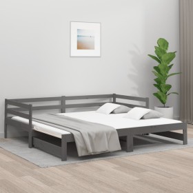 Removable sofa bed solid gray pine wood 2x(80x200) cm by vidaXL, Beds and slatted bases - Ref: Foro24-814696, Price: 122,42 €...