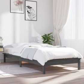 Solid gray pine wood bed frame 100x200 cm by vidaXL, Beds and slatted bases - Ref: Foro24-820533, Price: 104,99 €, Discount: %