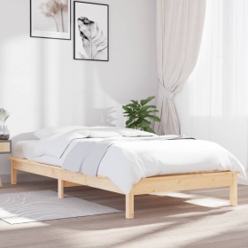 Solid white pine wood bed frame 90x200 cm by vidaXL, Beds and slatted bases - Ref: Foro24-820526, Price: 90,99 €, Discount: %