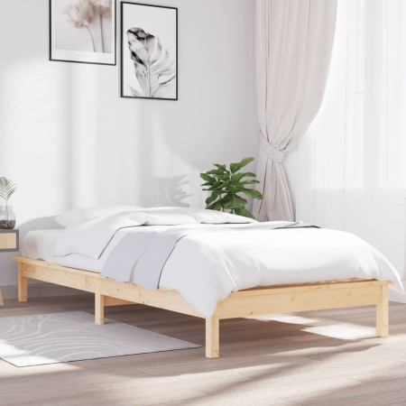 Solid white pine wood bed frame 90x200 cm by vidaXL, Beds and slatted bases - Ref: Foro24-820526, Price: 90,35 €, Discount: %