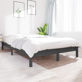 Solid gray pine wood bed frame 200x200 cm by vidaXL, Beds and slatted bases - Ref: Foro24-820563, Price: 156,99 €, Discount: %