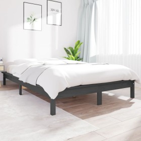 Solid gray pine wood bed frame 140x200 cm by vidaXL, Beds and slatted bases - Ref: Foro24-820543, Price: 128,42 €, Discount: %