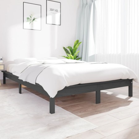 Solid gray pine wood bed frame 140x200 cm by vidaXL, Beds and slatted bases - Ref: Foro24-820543, Price: 128,31 €, Discount: %