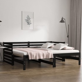 Sofá cama extraíble madera maciza de pino negro 2x(80x200) cm de vidaXL, Camas y somieres - Ref: Foro24-814713, Precio: 244,2...