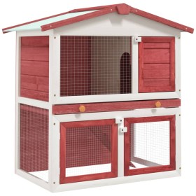 Jaula conejera con 3 puertas madera rojo de vidaXL, Jaulas y habitáculos para animales pequeños - Ref: Foro24-170839, Precio:...