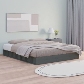 Estructura de cama de madera maciza gris 150x200 cm de vidaXL, Camas y somieres - Ref: Foro24-820673, Precio: 184,99 €, Descu...