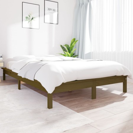 Solid pine wood bed frame honey brown 140x190 cm by vidaXL, Beds and slatted bases - Ref: Foro24-820589, Price: 131,44 €, Dis...