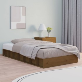 Estructura de cama de madera maciza marrón miel 100x200 cm de vidaXL, Camas y somieres - Ref: Foro24-820689, Precio: 143,99 €...