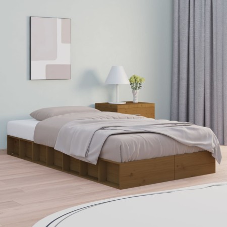 Estructura de cama de madera maciza marrón miel 100x200 cm de vidaXL, Camas y somieres - Ref: Foro24-820689, Precio: 143,74 €...