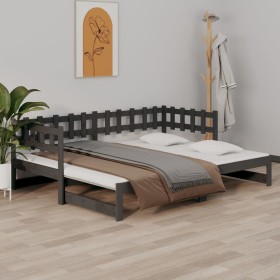 Removable sofa bed solid gray pine wood 2x(80x200) cm by vidaXL, Beds and slatted bases - Ref: Foro24-820768, Price: 148,82 €...