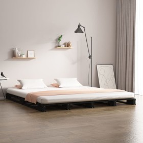 Solid black pine wood pallet bed 140x190 cm by vidaXL, Beds and slatted bases - Ref: Foro24-821441, Price: 173,77 €, Discount: %