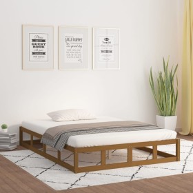 Estructura de cama de madera maciza marrón miel 150x200 cm de vidaXL, Camas y somieres - Ref: Foro24-820804, Precio: 129,99 €...