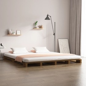 Honey brown solid pine wood pallet bed 160x200 cm by vidaXL, Beds and slatted bases - Ref: Foro24-821405, Price: 187,99 €, Di...