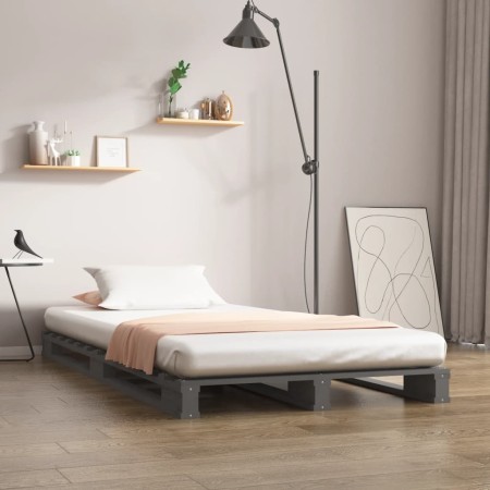 Single gray pine solid wood pallet bed 90x190 cm by vidaXL, Beds and slatted bases - Ref: Foro24-821424, Price: 109,99 €, Dis...