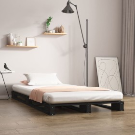 Cama de palets madera maciza pino negra pequeña 75x190 cm de vidaXL, Camas y somieres - Ref: Foro24-821421, Precio: 120,99 €,...