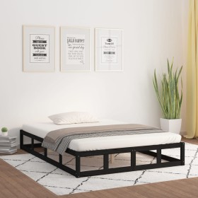 Black solid wood bed frame 160x200 cm by vidaXL, Beds and slatted bases - Ref: Foro24-820810, Price: 118,29 €, Discount: %