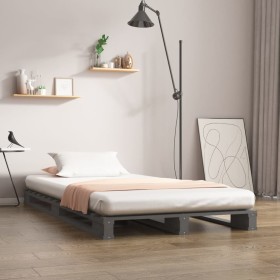 Solid gray pine wood pallet bed 100x200 cm by vidaXL, Beds and slatted bases - Ref: Foro24-821384, Price: 133,06 €, Discount: %