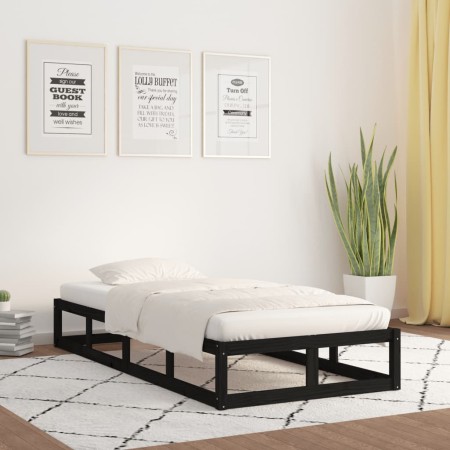 Black solid wood bed frame 100x200 cm by vidaXL, Beds and slatted bases - Ref: Foro24-820790, Price: 84,71 €, Discount: %