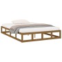 Estructura de cama doble madera maciza marrón miel 135x190 cm de vidaXL, Camas y somieres - Ref: Foro24-820839, Precio: 140,4...