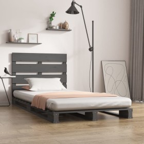 Solid gray pine wood bed frame 100x200 cm by vidaXL, Beds and slatted bases - Ref: Foro24-3120124, Price: 175,99 €, Discount: %