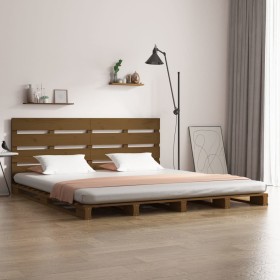 Honey brown solid pine wood bed frame 150x200 cm by vidaXL, Beds and slatted bases - Ref: Foro24-3120140, Price: 203,73 €, Di...