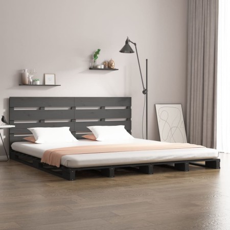 Estructura de cama madera maciza de pino gris 135x190 cm de vidaXL, Camas y somieres - Ref: Foro24-3120164, Precio: 217,51 €,...