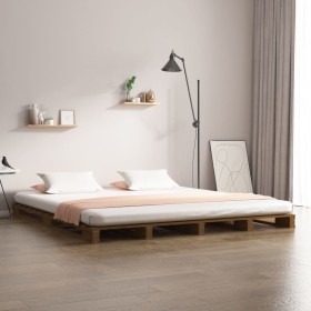 Solid honey brown pine wood pallet beds 140x190 cm by vidaXL, Beds and slatted bases - Ref: Foro24-821440, Price: 194,99 €, D...