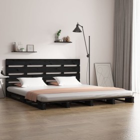 Estructura de cama de madera maciza de pino negro 200x200 cm de vidaXL, Camas y somieres - Ref: Foro24-3120156, Precio: 267,9...