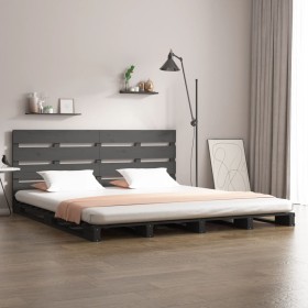 Estructura de cama de madera maciza de pino gris 160x200 cm de vidaXL, Camas y somieres - Ref: Foro24-3120144, Precio: 259,99...