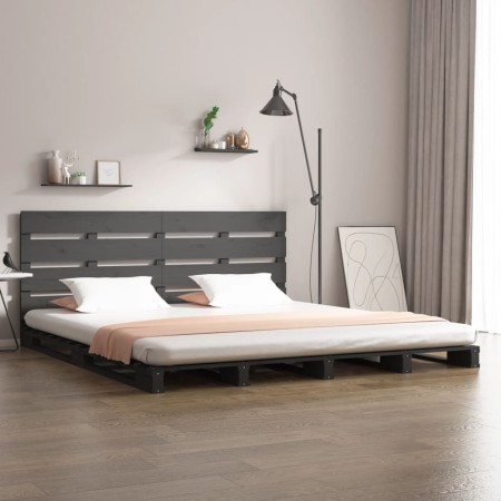 Solid gray pine wood bed frame 160x200 cm by vidaXL, Beds and slatted bases - Ref: Foro24-3120144, Price: 259,77 €, Discount: %