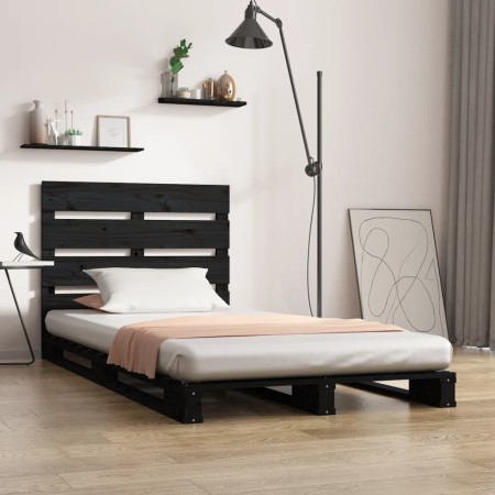 Solid black pine wood bed frame 75x190 cm by vidaXL, Beds and slatted bases - Ref: Foro24-3120161, Price: 153,99 €, Discount: %