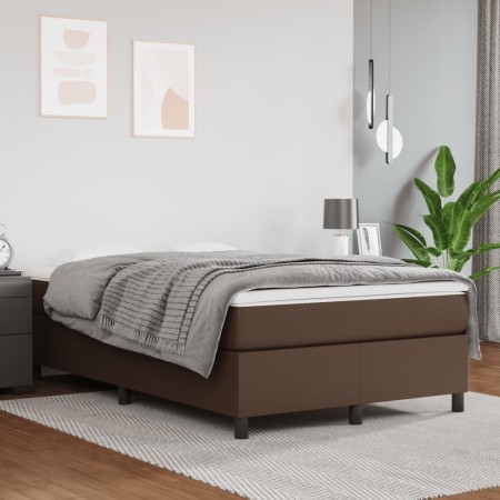 Brown synthetic leather box spring bed frame 120x200 cm by vidaXL, Beds and slatted bases - Ref: Foro24-3121038, Price: 130,5...