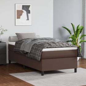 Brown synthetic leather box spring bed frame 90x190 cm by vidaXL, Beds and slatted bases - Ref: Foro24-3121026, Price: 106,99...