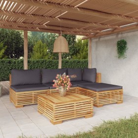 Gartenmöbel-Set 5-teilig und Kissen aus massivem Teakholz von vidaXL, Gartensets - Ref: Foro24-3100856, Preis: 764,65 €, Raba...