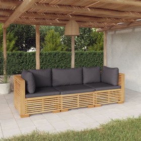 3-teiliges Gartenmöbel-Set und Kissen aus massivem Teakholz von vidaXL, Gartensets - Ref: Foro24-3100866, Preis: 582,99 €, Ra...