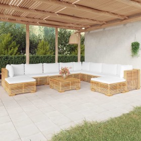 11-teiliges Gartenmöbel-Set und Kissen aus massivem Teakholz von vidaXL, Gartensets - Ref: Foro24-3100883, Preis: 1,00 €, Rab...