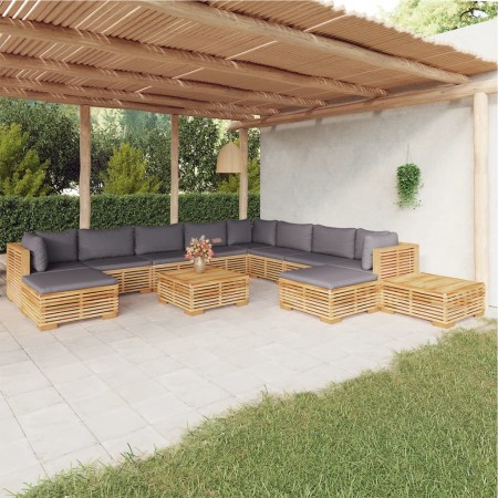 12-teiliges Gartenmöbel-Set und Kissen aus massivem Teakholz von vidaXL, Gartensets - Ref: Foro24-3100888, Preis: 1,00 €, Rab...