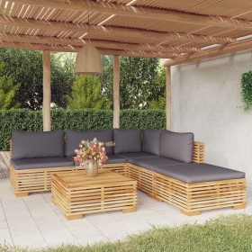 Gartenmöbel-Set 6-teilig und Kissen aus massivem Teakholz von vidaXL, Gartensets - Ref: Foro24-3100896, Preis: 965,57 €, Raba...