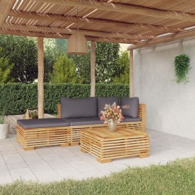 4-teiliges Gartenmöbel-Set und Kissen aus massivem Teakholz von vidaXL, Gartensets - Ref: Foro24-3100912, Preis: 600,90 €, Ra...