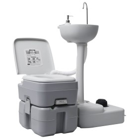 Set de lavabo con pedestal e inodoro portátil para camping gris de vidaXL, Camping y senderismo - Ref: Foro24-30140, Precio: ...