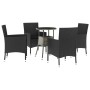 Garden table and chairs 5 pieces and black synthetic rattan cushions by vidaXL, Garden sets - Ref: Foro24-3187427, Price: 308...