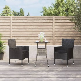 Garden table and chairs 3 pieces and black synthetic rattan cushions by vidaXL, Garden sets - Ref: Foro24-3187426, Price: 176...