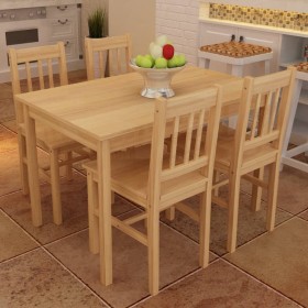 Dining table and 4 natural-color wooden chairs by vidaXL, Furniture sets for kitchens and dining rooms - Ref: Foro24-241220, ...