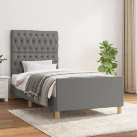 Bed frame with headboard in dark gray fabric 90x200 cm by vidaXL, Beds and slatted bases - Ref: Foro24-3125269, Price: 166,82...