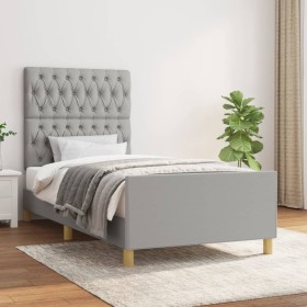 Light gray fabric bed frame with headboard 90x200 cm by vidaXL, Beds and slatted bases - Ref: Foro24-3125268, Price: 165,38 €...