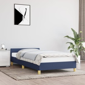 Bed frame with blue fabric headboard 90x200 cm by vidaXL, Beds and slatted bases - Ref: Foro24-347389, Price: 98,99 €, Discou...